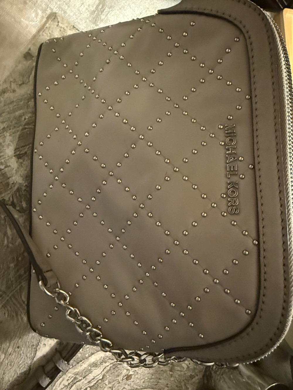 Michael Kors Quilted Studded Crossbody Bag - Taupe Gray